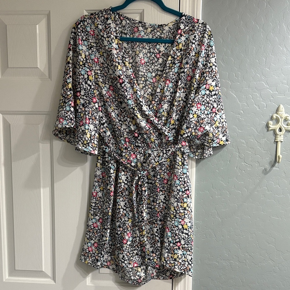 Floral Wrap Shorts Romper with Belt